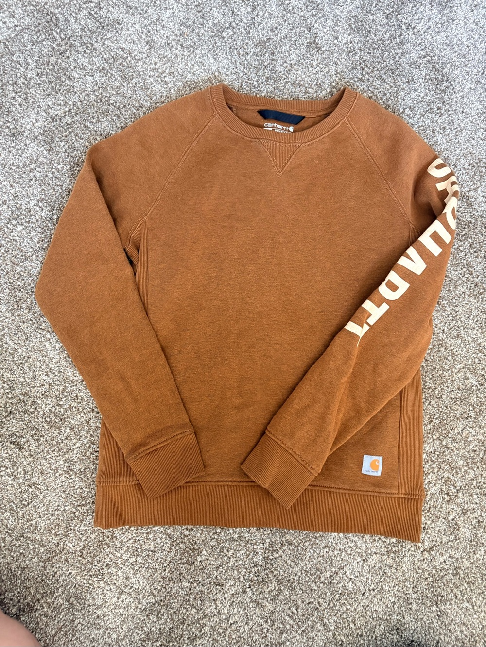 Carhartt Women's Brown Crewneck Sweatshirt with Sleeve Logo